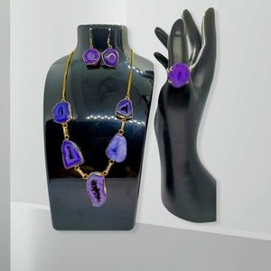 Purple solar druzy jewelry set